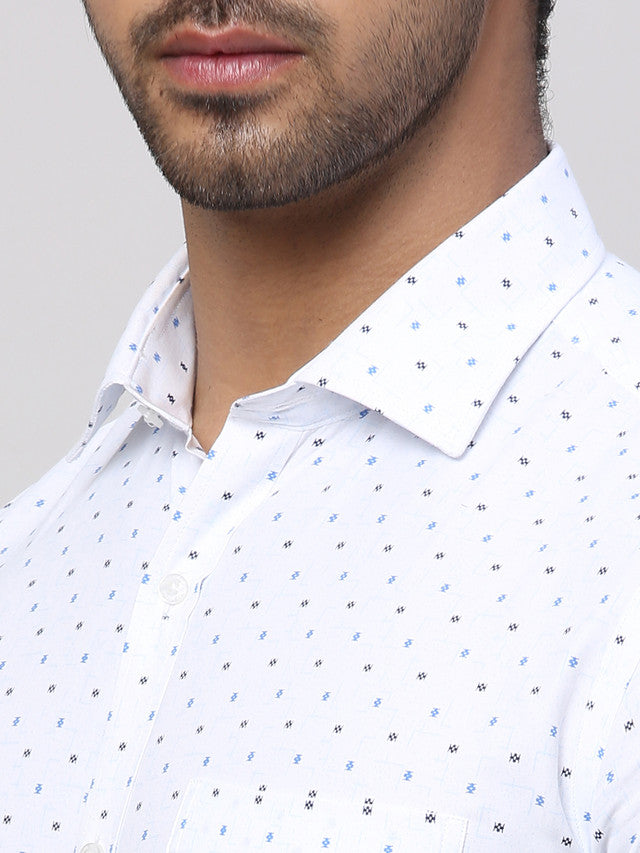 Park Avenue Blue Printed Slim Fit Cotton Blend Formal Shirt