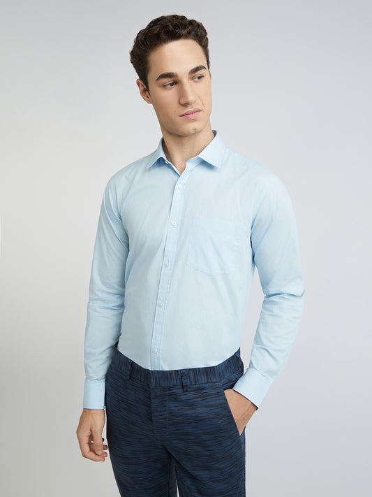 Park Avenue Men Blue Solid Slim Fit Cotton Shirt
