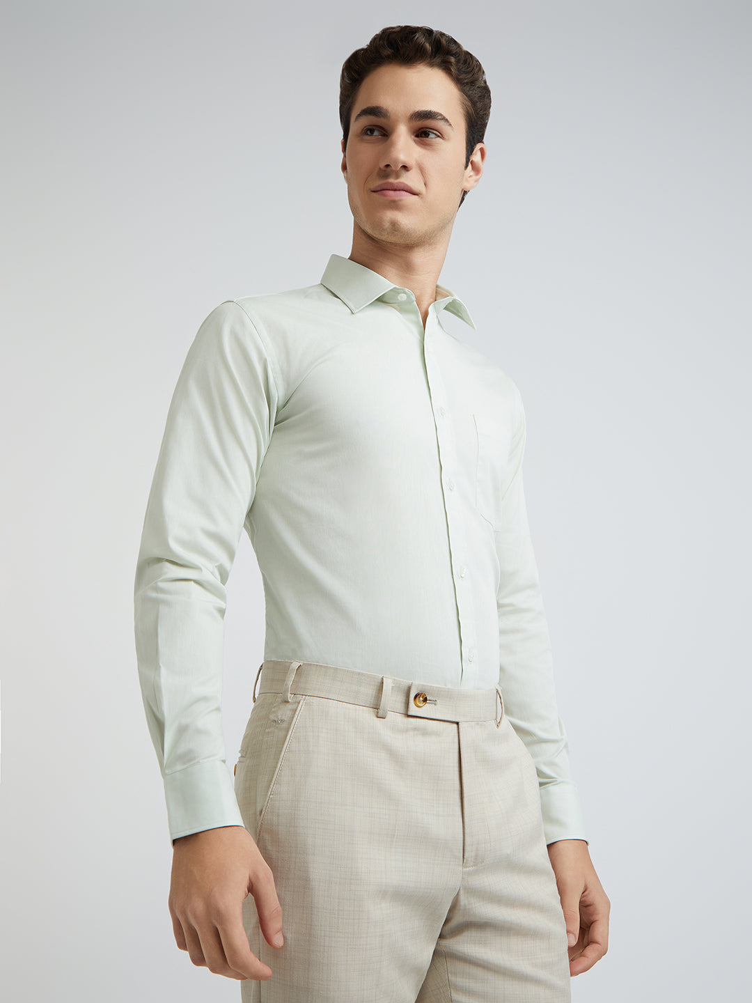 Park Avenue Green Solid Slim Fit Cotton Formal Shirt