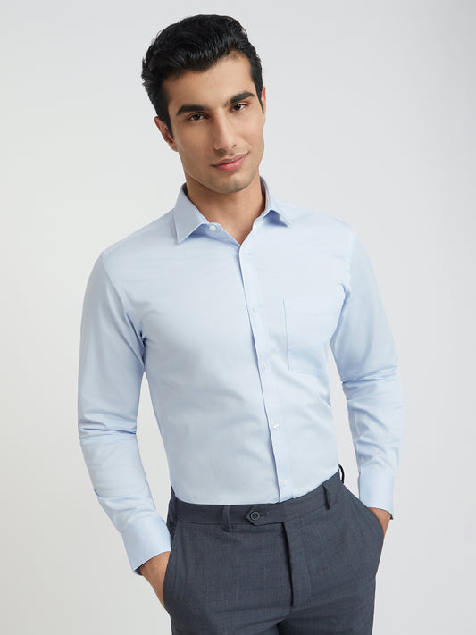 Park Avenue Blue Solid Slim Fit Full Sleeve Cotton Shirt