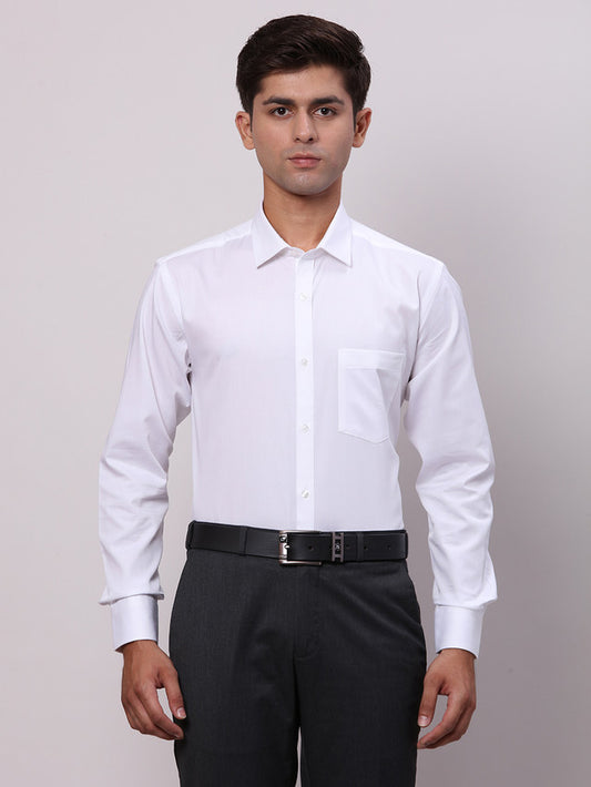 Park Avenue White Solid Slim Fit Cotton Formal Shirt