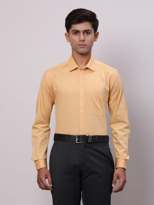 Park Avenue Yellow Solid Slim Fit Cotton Formal Shirt
