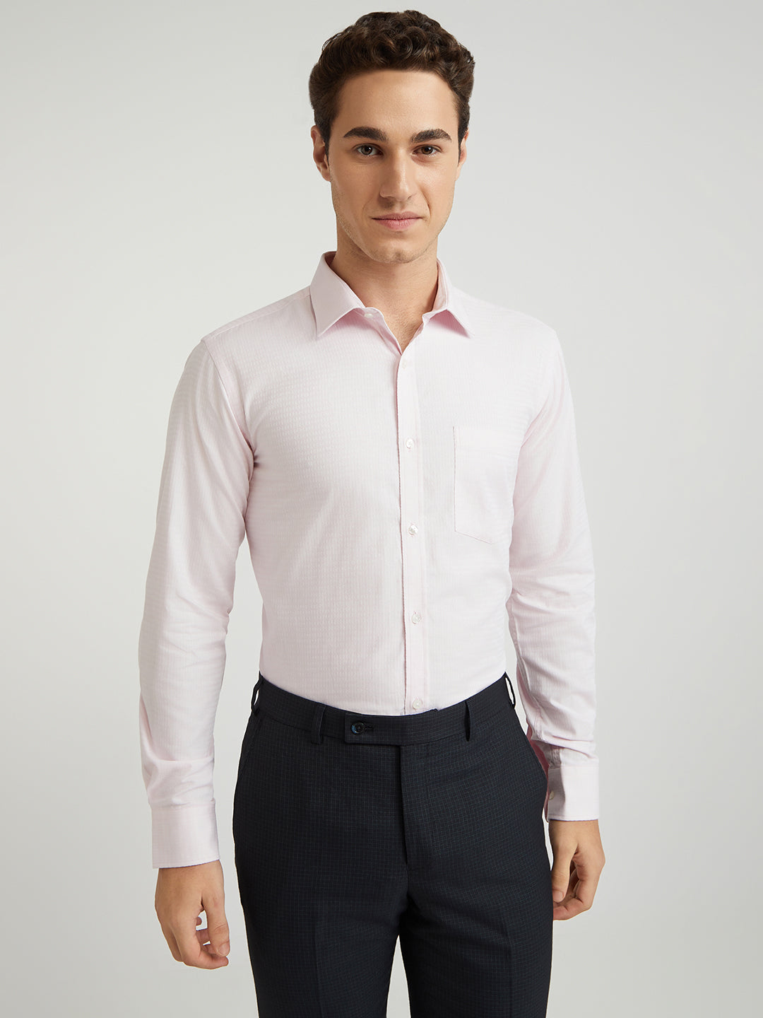 Park Avenue Red Structure Slim Fit Cotton Formal Shirt