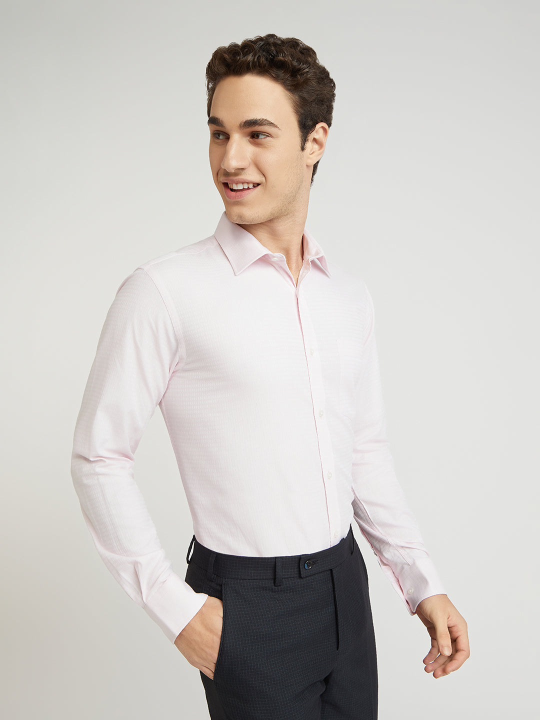 Park Avenue Red Structure Slim Fit Cotton Formal Shirt