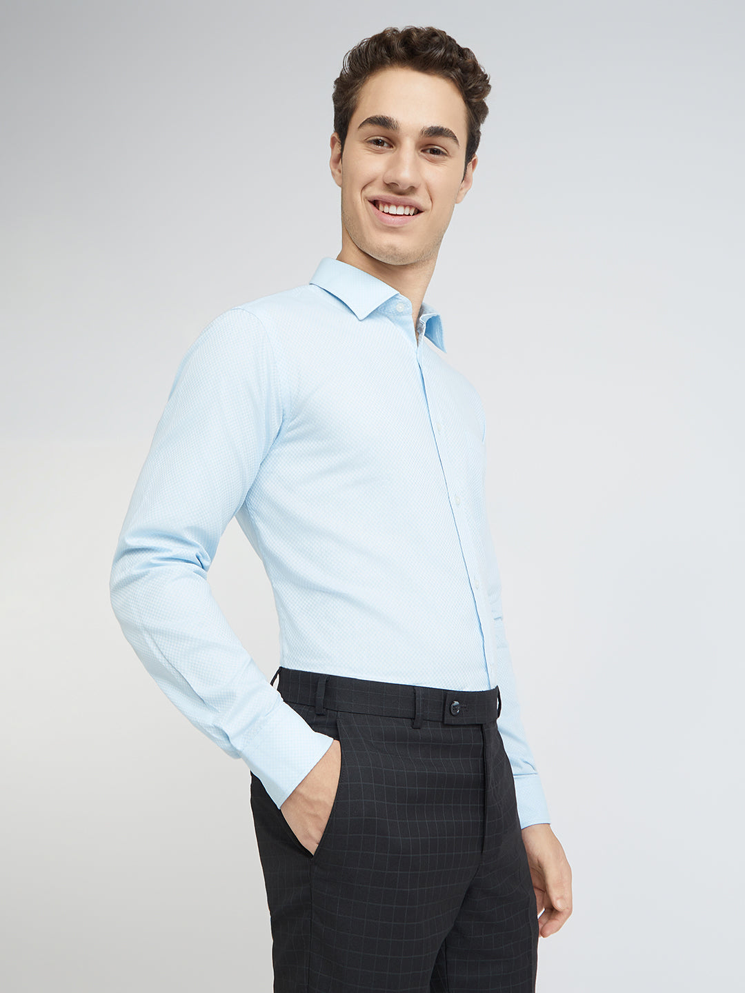 Park Avenue Blue Structure Slim Fit Cotton Formal Shirt