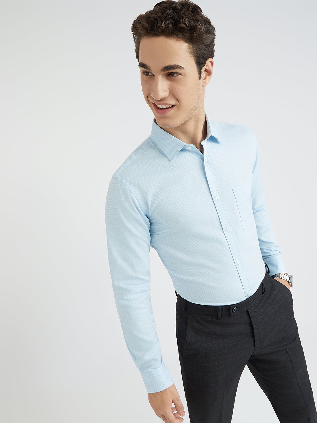 Park Avenue Blue Structure Slim Fit Cotton Formal Shirt