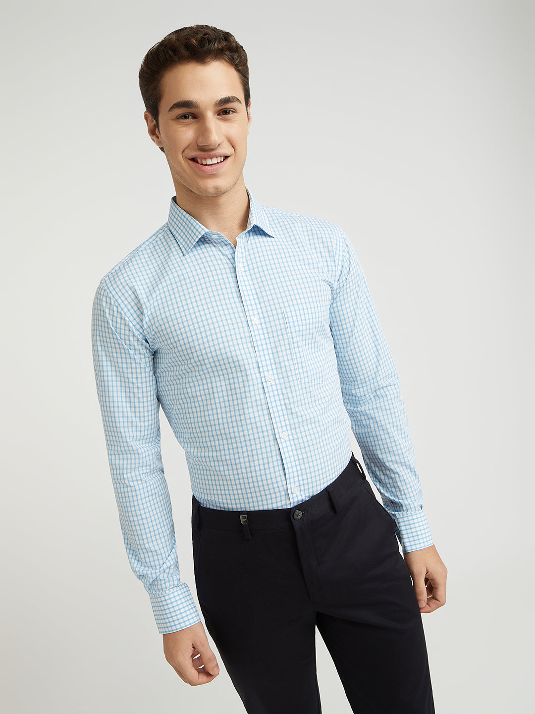 Park Avenue Blue Checks Slim Fit Cotton Formal Shirt