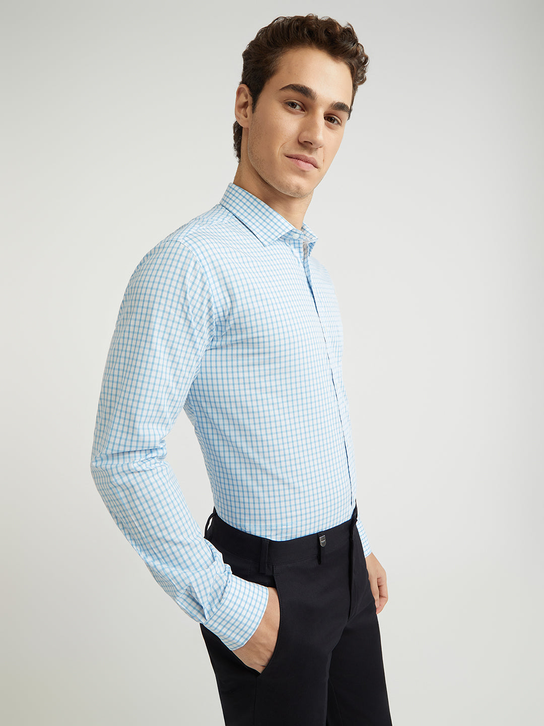 Park Avenue Blue Checks Slim Fit Cotton Formal Shirt