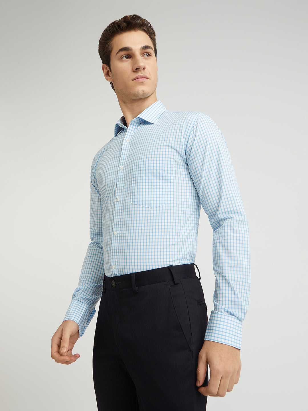 Park Avenue Blue Checks Slim Fit Cotton Formal Shirt