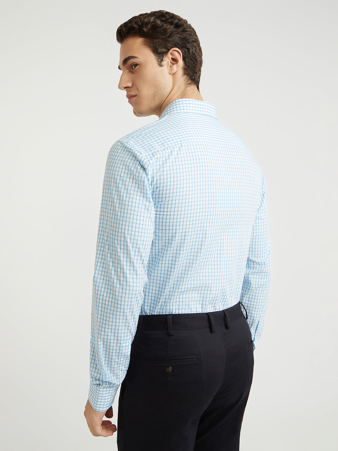 Park Avenue Blue Checks Slim Fit Cotton Formal Shirt