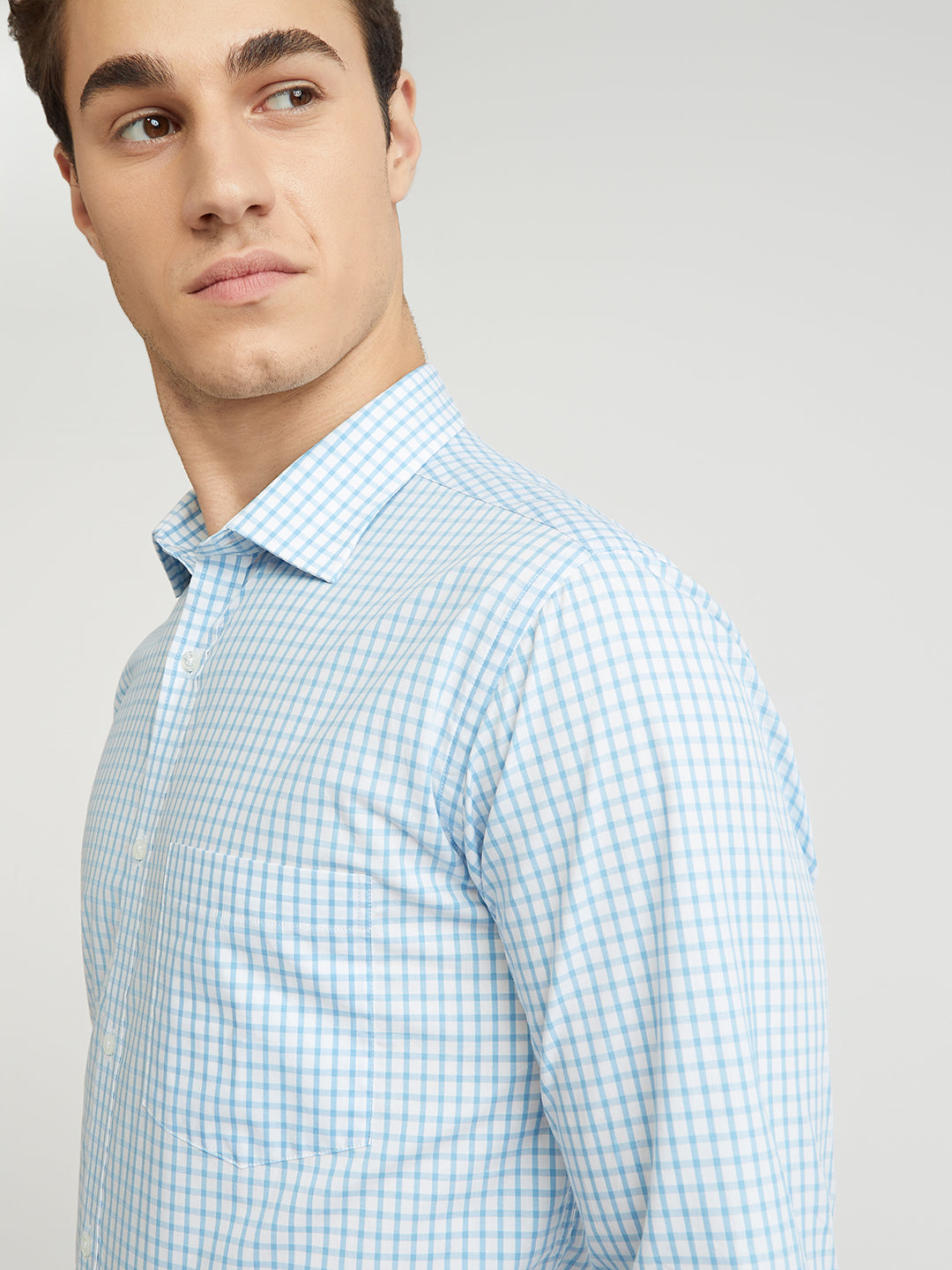 Park Avenue Blue Checks Slim Fit Cotton Formal Shirt