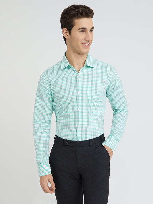 Park Avenue Green Checks Slim Fit Full Sleeve Cotton Shirt