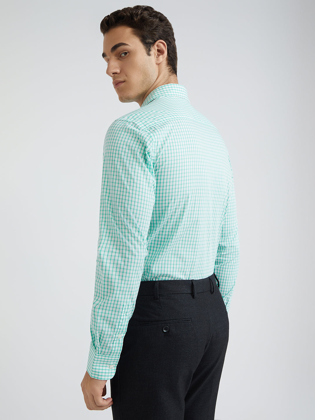 Park Avenue Green Checks Slim Fit Full Sleeve Cotton Shirt