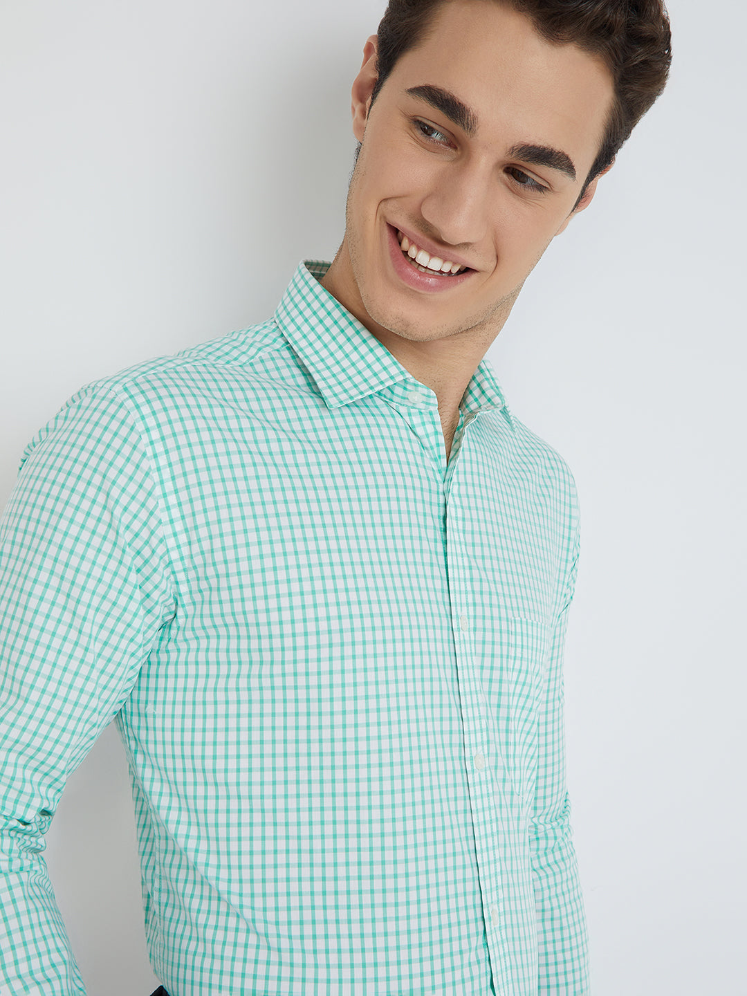 Park Avenue Green Checks Slim Fit Full Sleeve Cotton Shirt