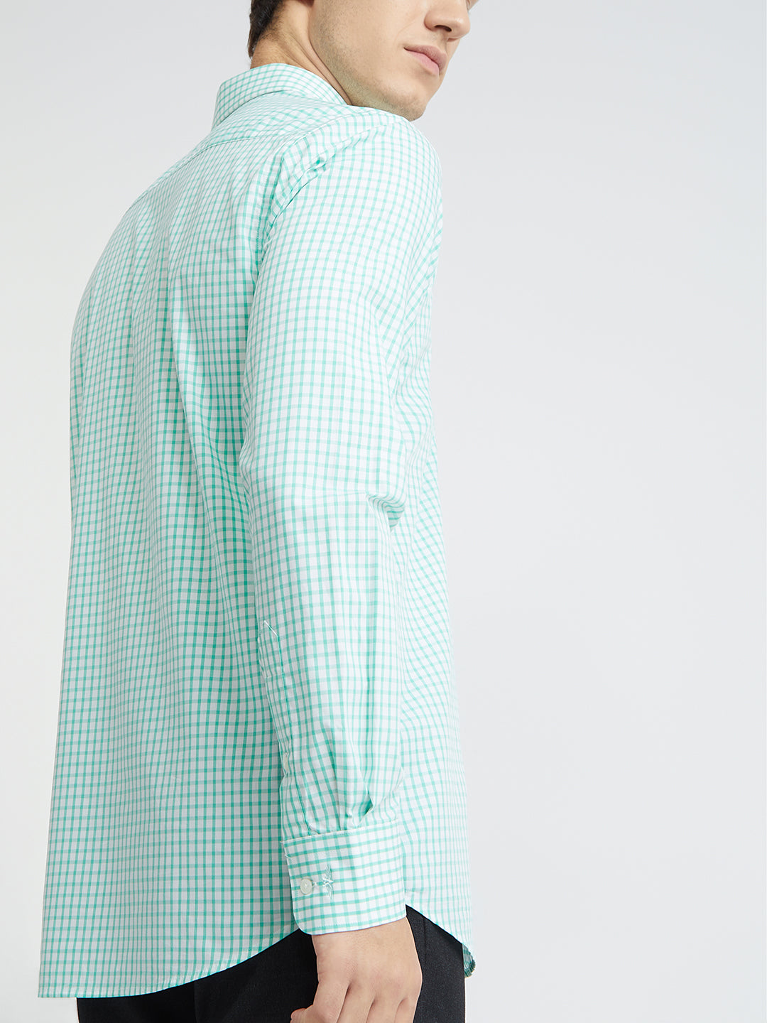 Park Avenue Green Checks Slim Fit Full Sleeve Cotton Shirt