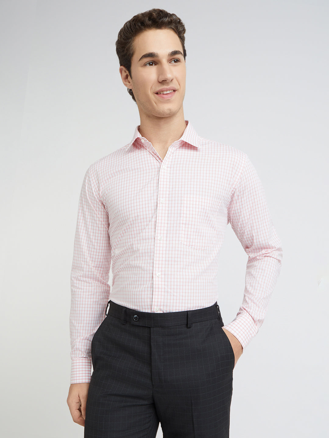 Park Avenue Men Pink Checks Slim Fit Cotton Formal Shirt