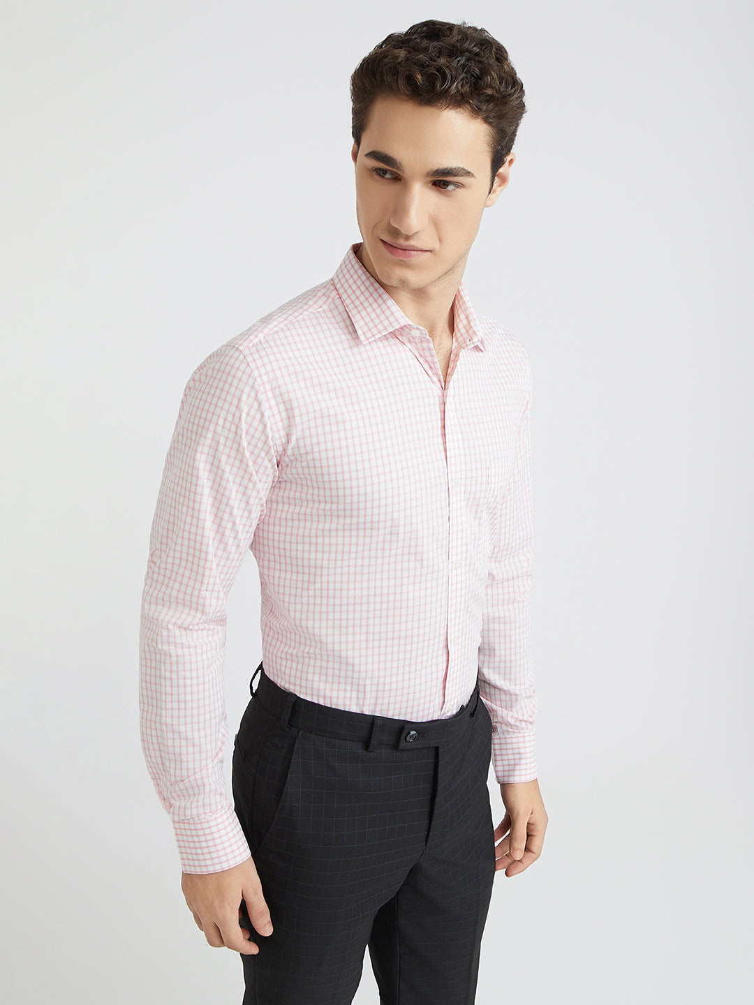 Park Avenue Men Pink Checks Slim Fit Cotton Formal Shirt