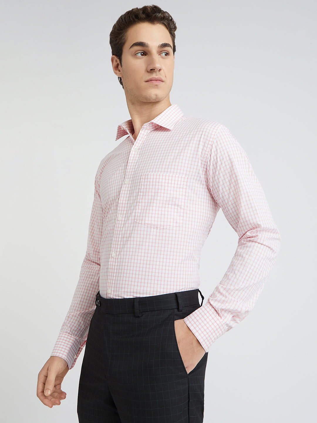 Park Avenue Men Pink Checks Slim Fit Cotton Formal Shirt