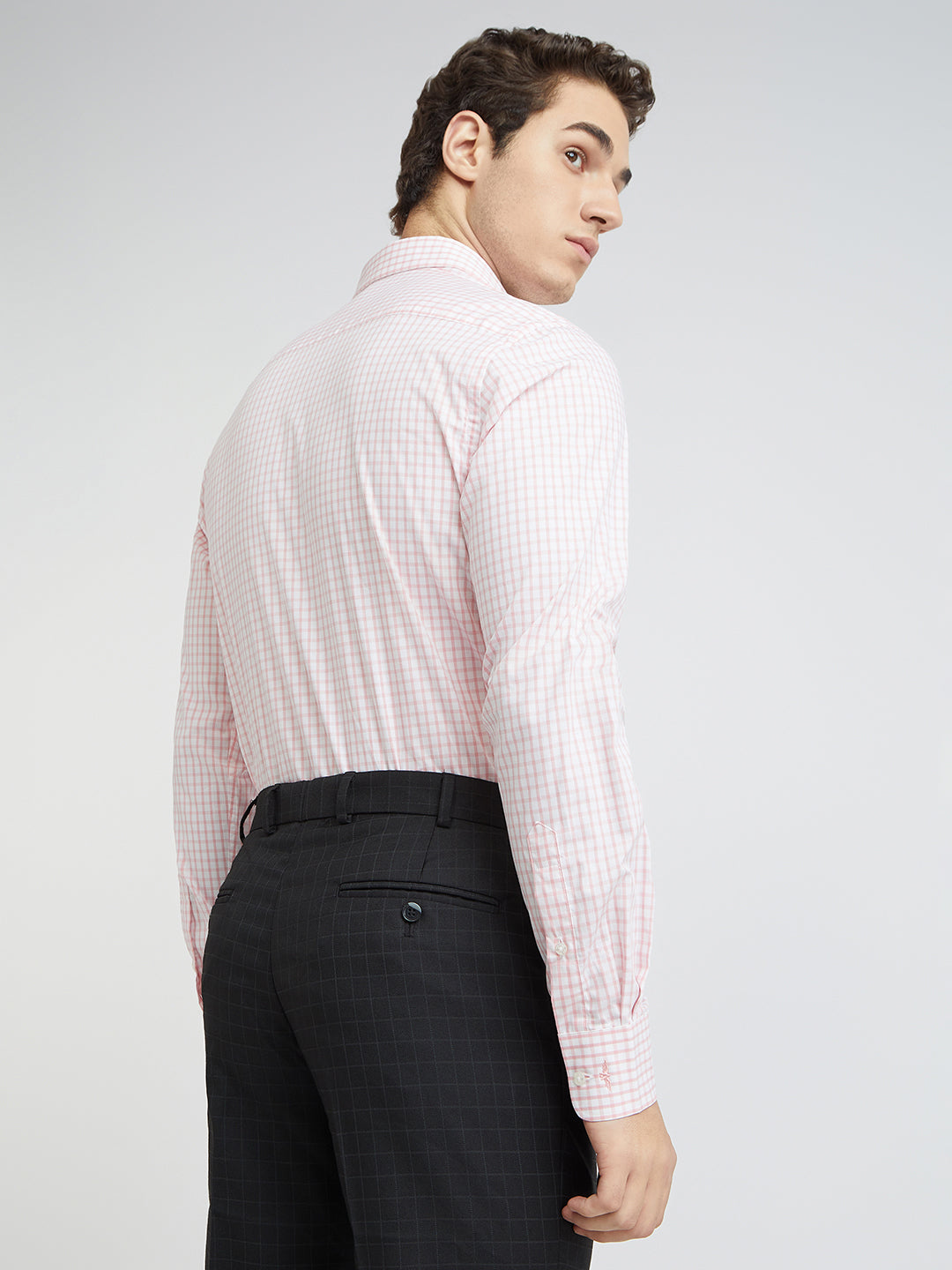 Park Avenue Men Pink Checks Slim Fit Cotton Formal Shirt