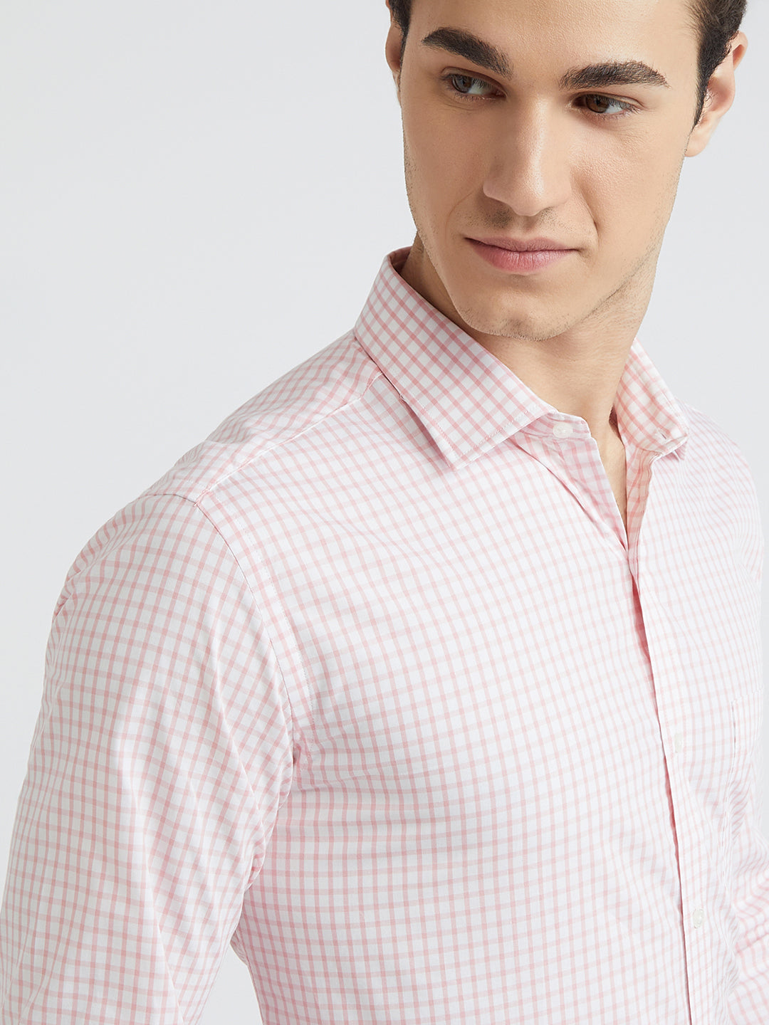 Park Avenue Men Pink Checks Slim Fit Cotton Formal Shirt