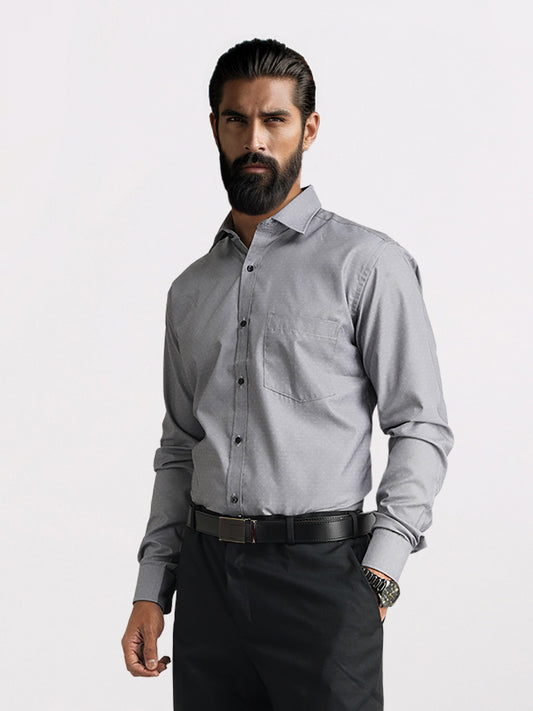 Park Avenue Grey Structure Slim Fit Full Sleeve Cotton Blend Shirt