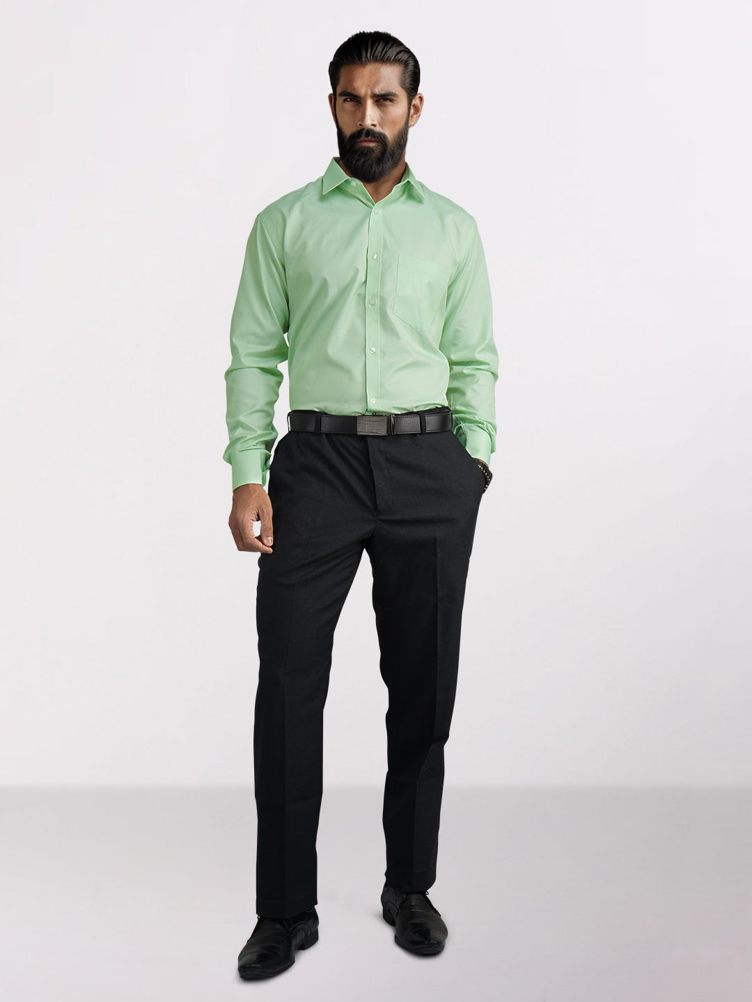 Park Avenue Green Structure Slim Fit Cotton Blend Formal Shirt