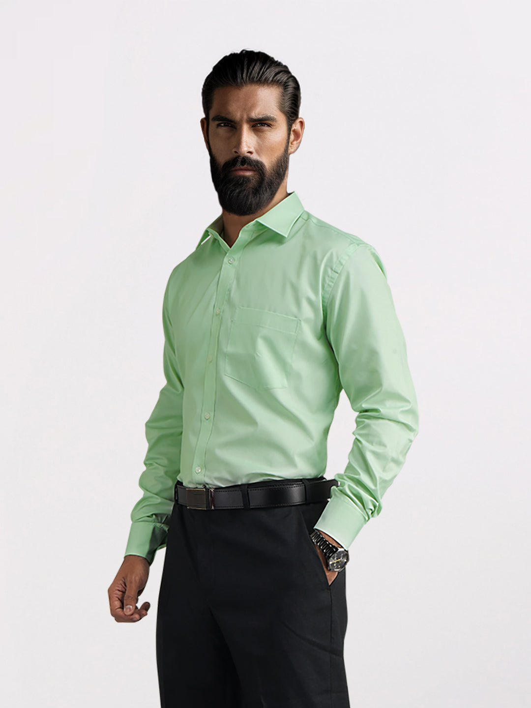 Park Avenue Green Structure Slim Fit Cotton Blend Formal Shirt