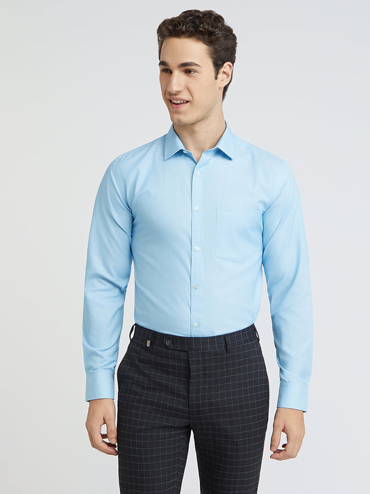 Park Avenue Blue Structure Slim Fit Cotton Blend Formal Shirt