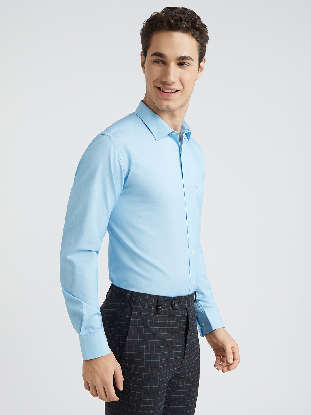 Park Avenue Blue Structure Slim Fit Cotton Blend Formal Shirt