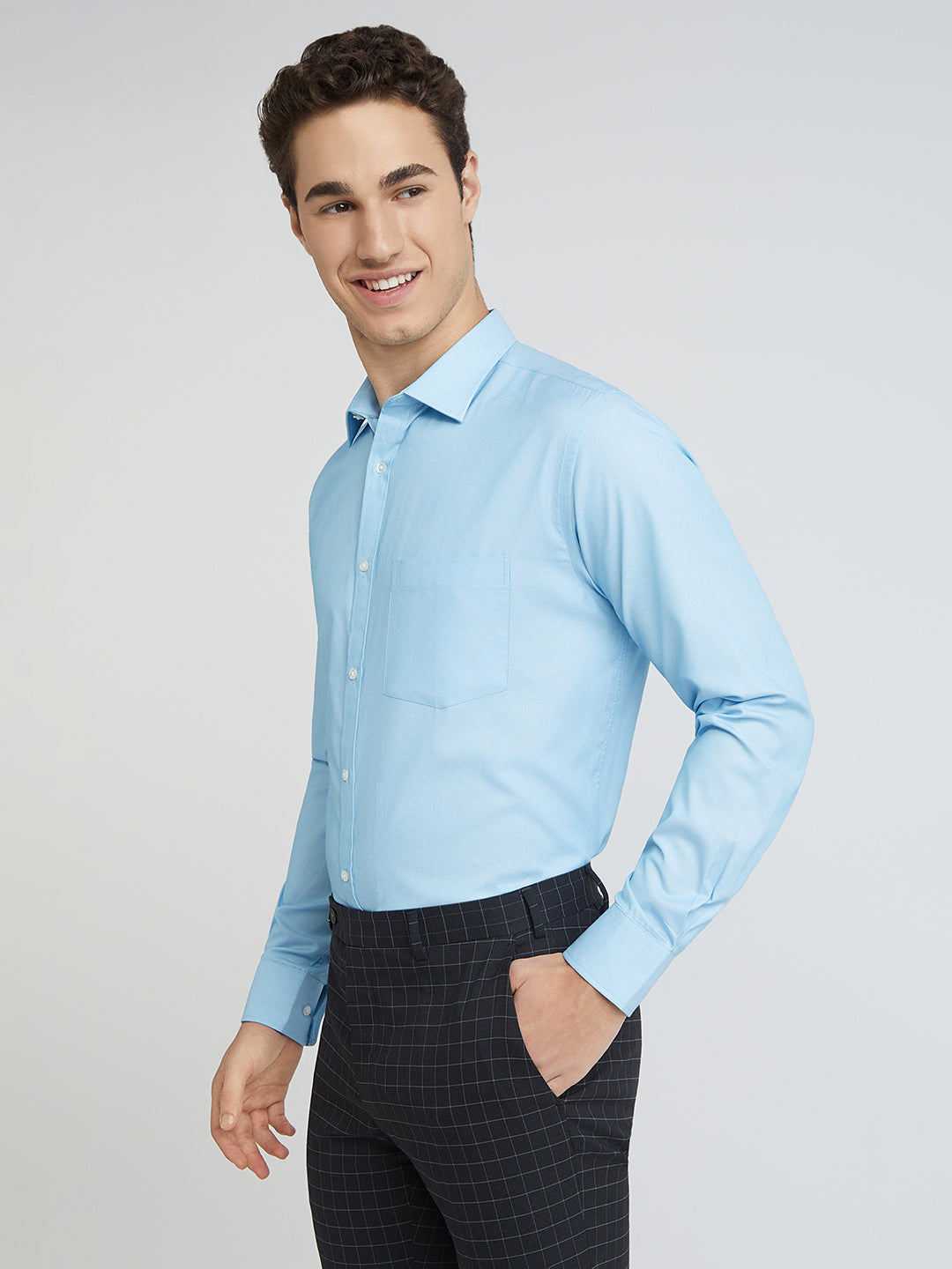 Park Avenue Blue Structure Slim Fit Cotton Blend Formal Shirt