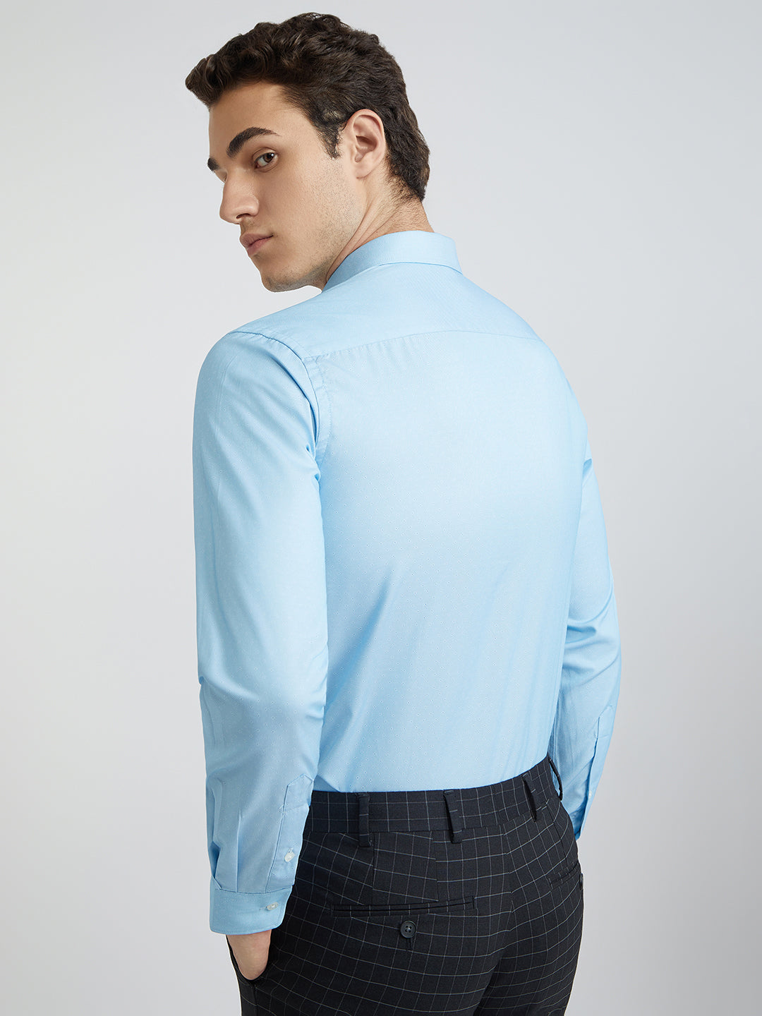 Park Avenue Blue Structure Slim Fit Cotton Blend Formal Shirt