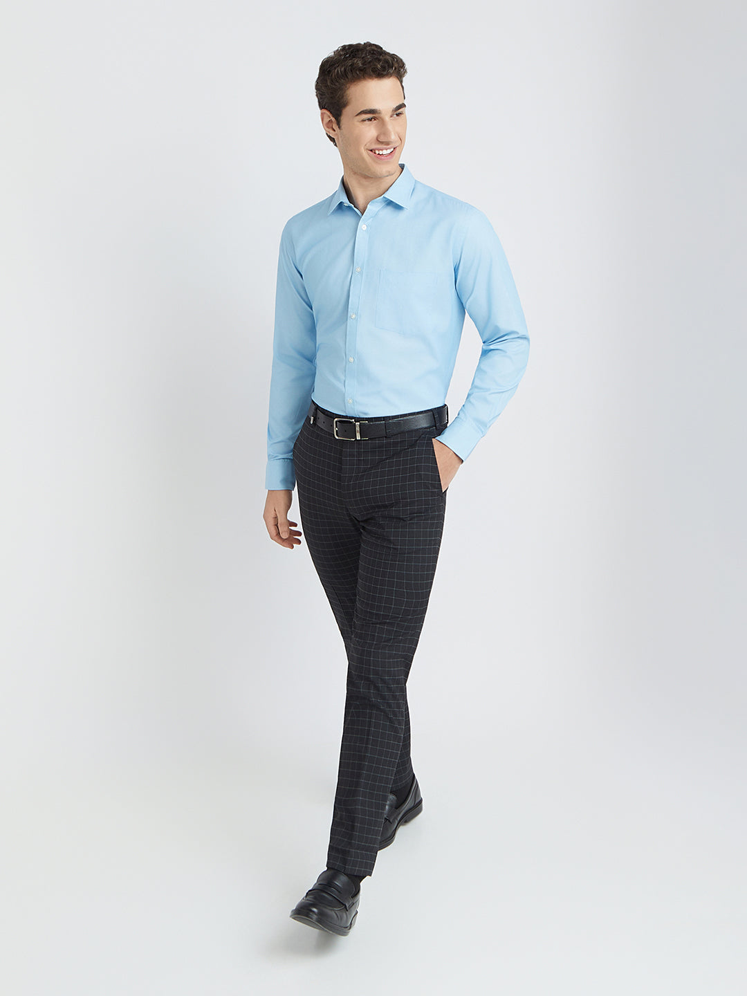 Park Avenue Blue Structure Slim Fit Cotton Blend Formal Shirt