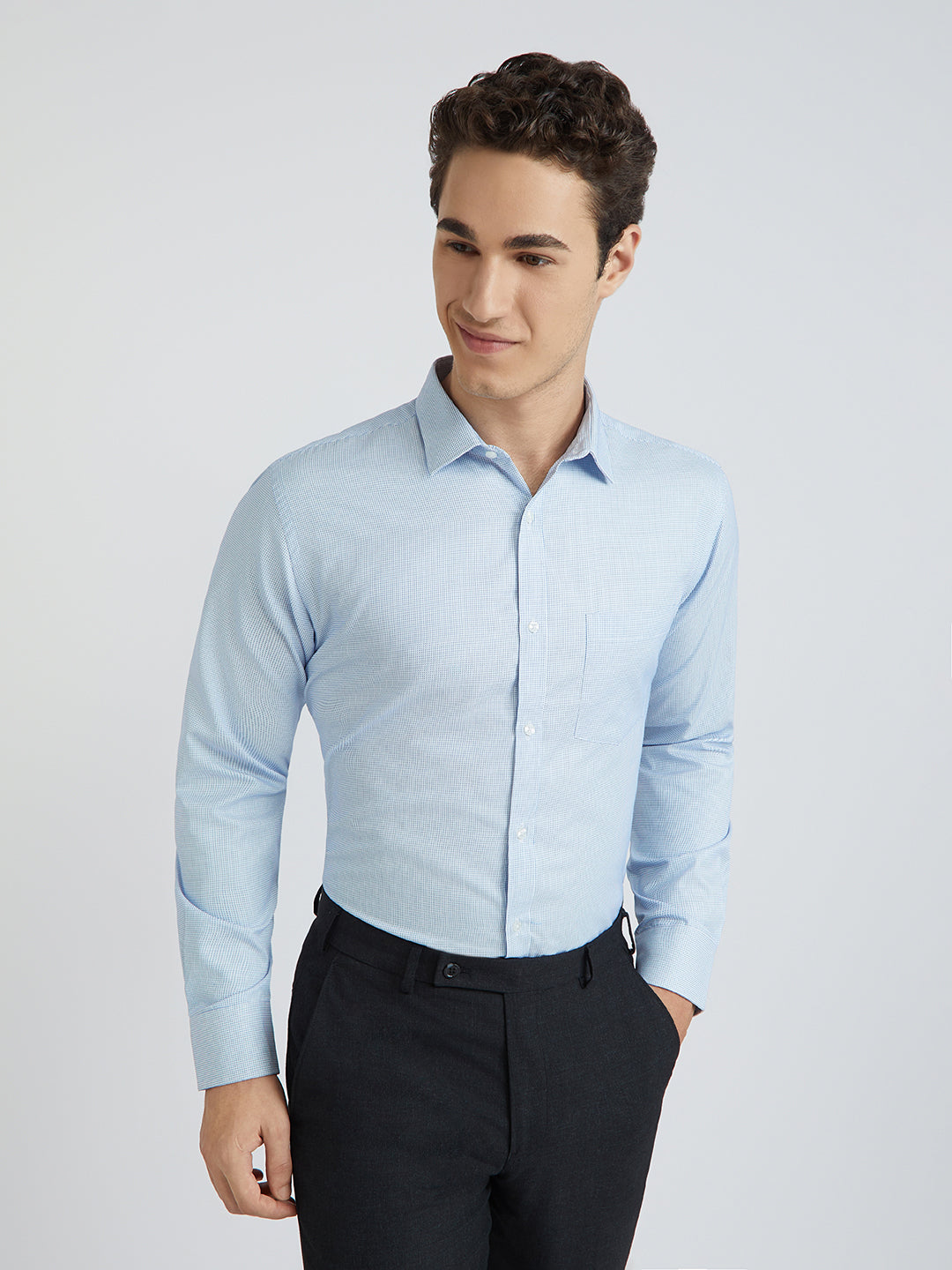 Park Avenue Blue Structure Slim Fit Cotton Blend Formal Shirt