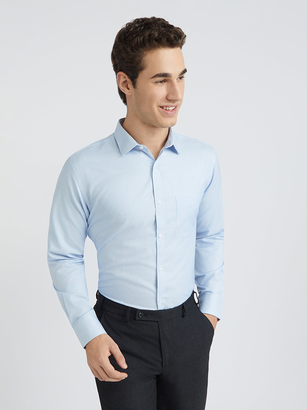 Park Avenue Blue Structure Slim Fit Cotton Blend Formal Shirt