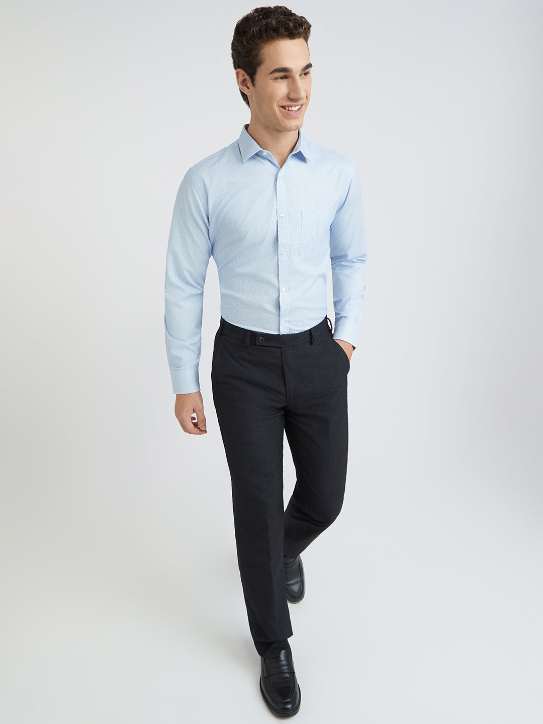 Park Avenue Blue Structure Slim Fit Cotton Blend Formal Shirt