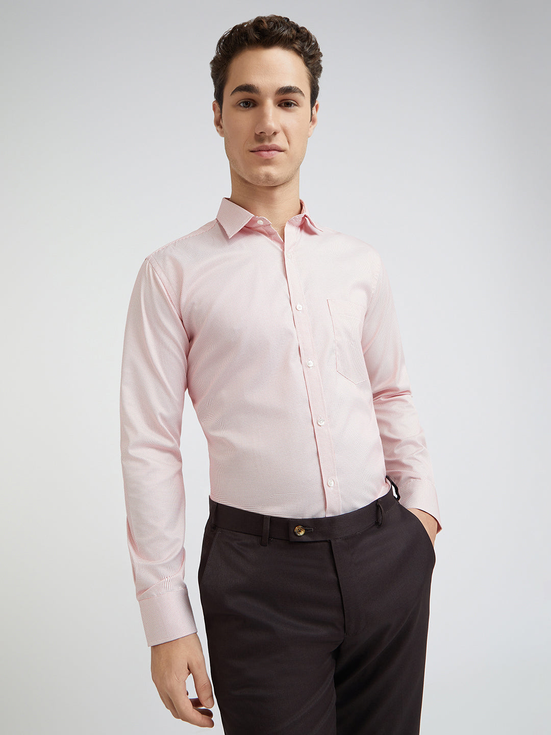 Park Avenue Men Pink Self Design Slim Fit Polyester Blend Formal Shirt