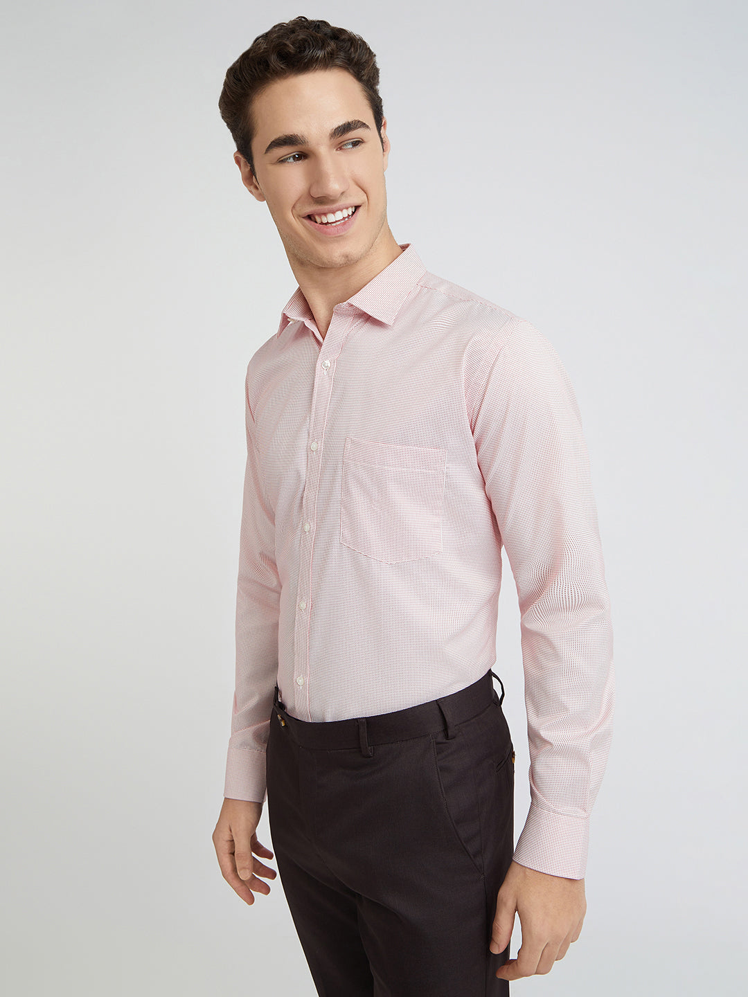 Park Avenue Men Pink Self Design Slim Fit Polyester Blend Formal Shirt