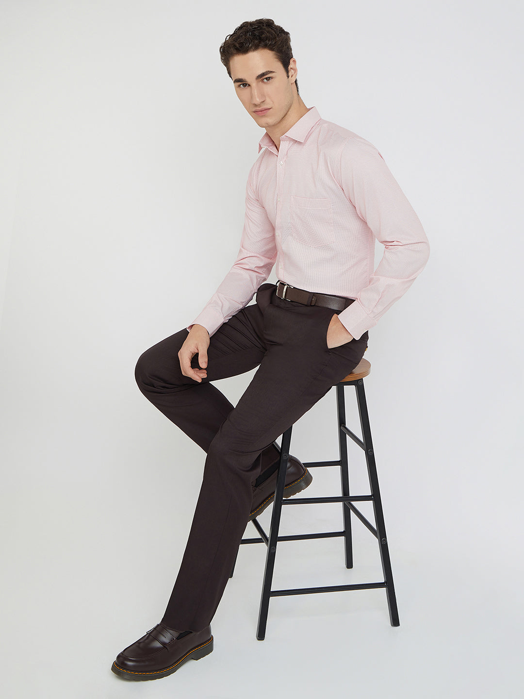 Park Avenue Men Pink Self Design Slim Fit Polyester Blend Formal Shirt