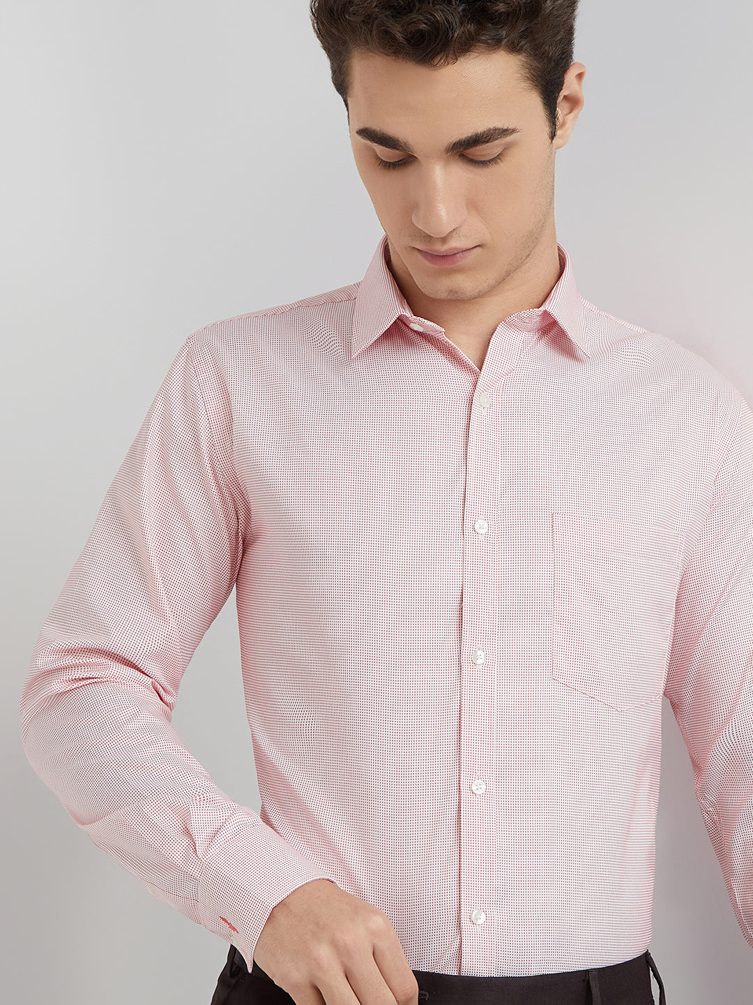 Park Avenue Men Pink Self Design Slim Fit Polyester Blend Formal Shirt