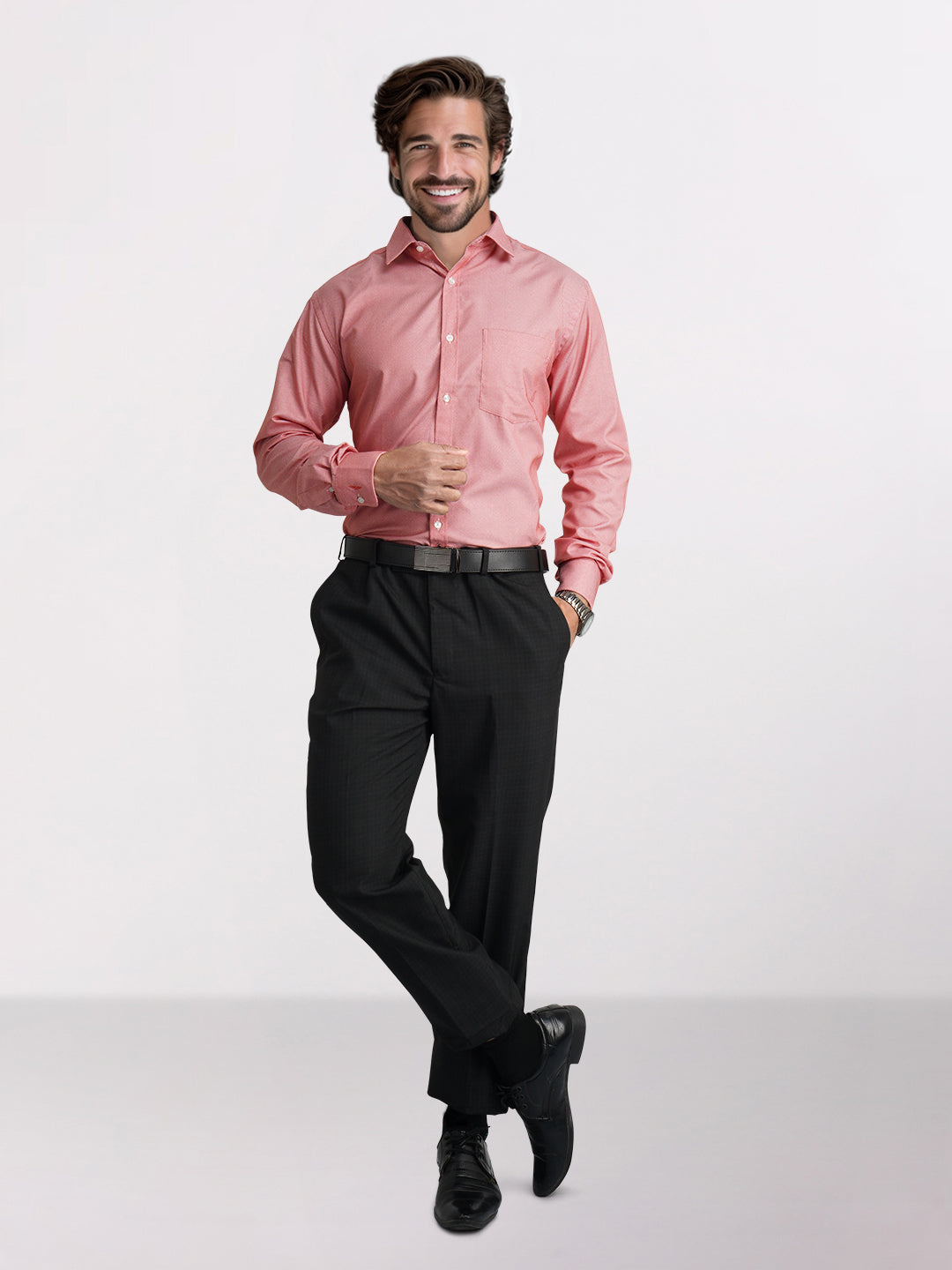 Park Avenue Red Structure Slim Fit Cotton Blend Formal Shirt