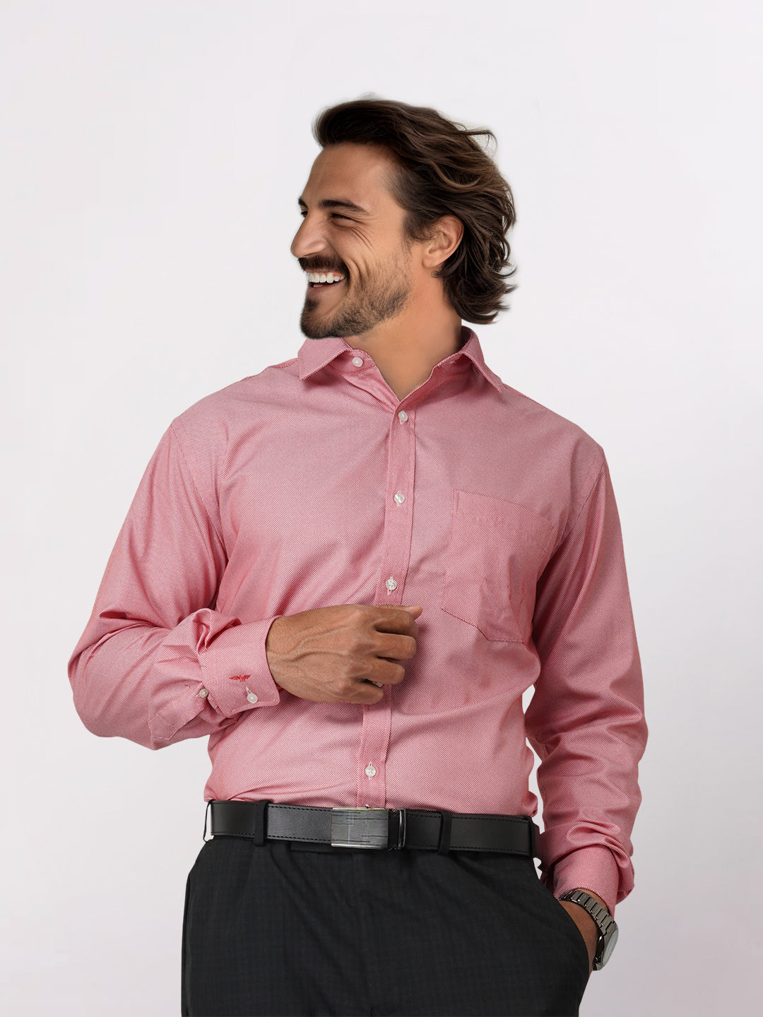 Park Avenue Red Structure Slim Fit Cotton Blend Formal Shirt