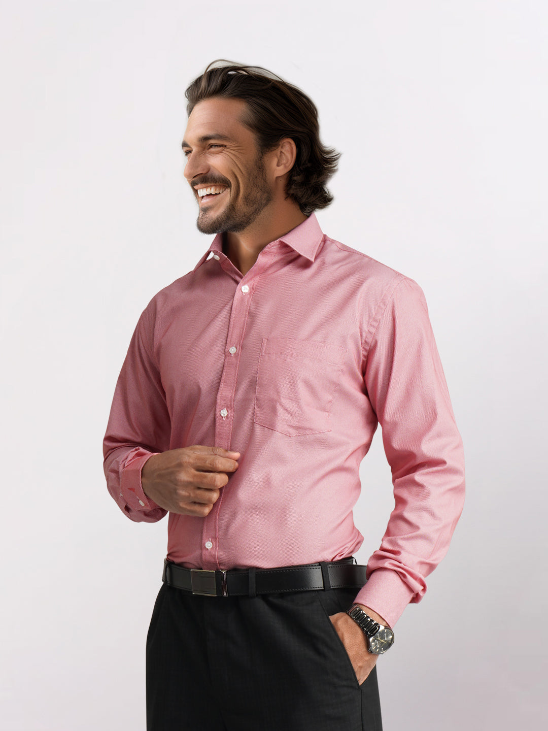 Park Avenue Red Structure Slim Fit Cotton Blend Formal Shirt