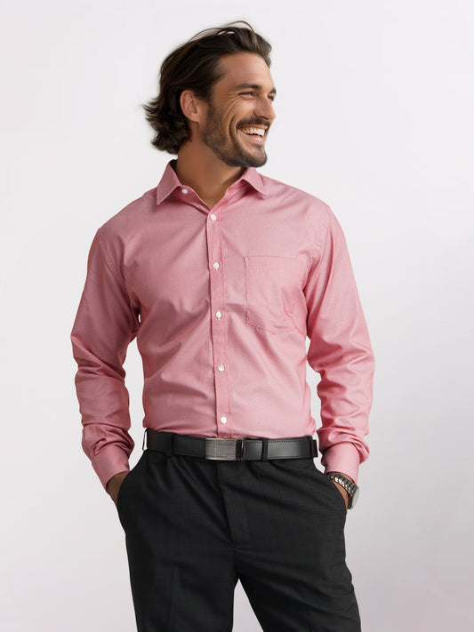 Park Avenue Red Structure Slim Fit Cotton Blend Formal Shirt