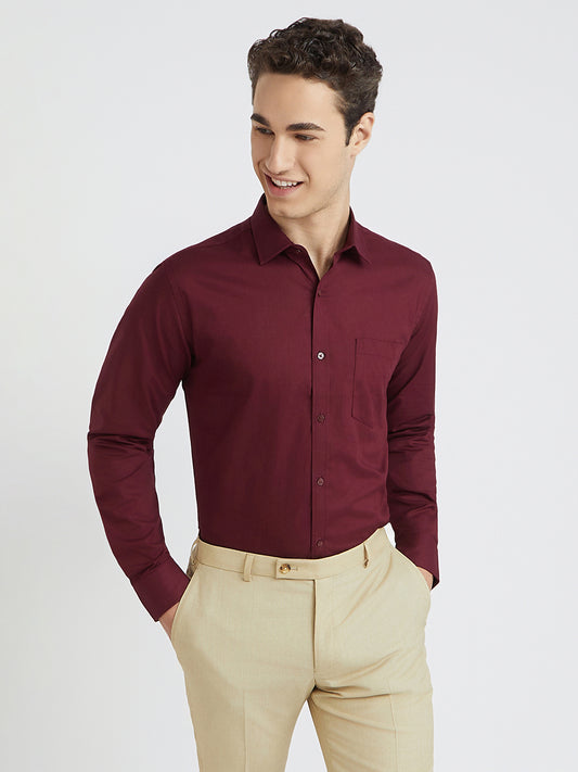 Park Avenue Maroon Structure Slim Fit Cotton Formal Shirt