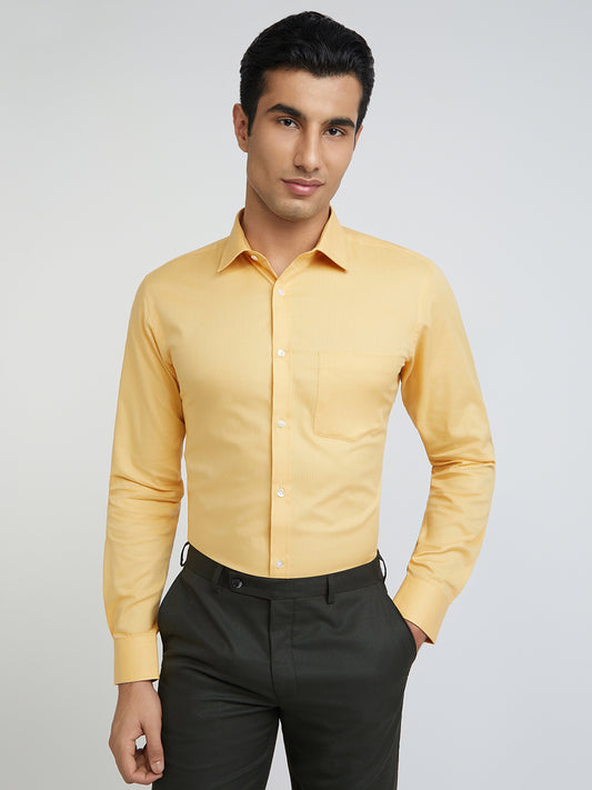 Park Avenue Yellow Structure Slim Fit Full Sleeve Cotton Shirt