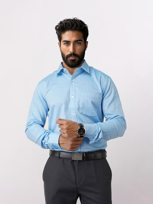 Park Avenue Blue Structure Slim Fit Full Sleeve Cotton Shirt