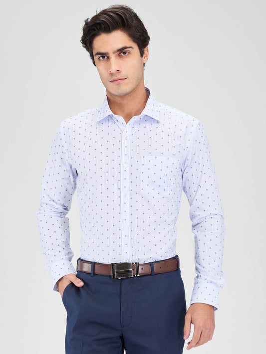 Park Avenue Blue Printed Slim Fit Cotton Blend Formal Shirt