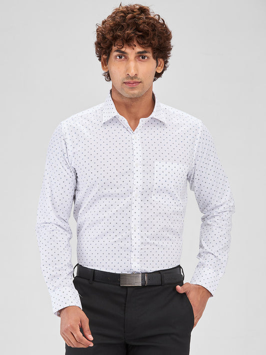 Park Avenue White Printed Slim Fit Cotton Blend Formal Shirt