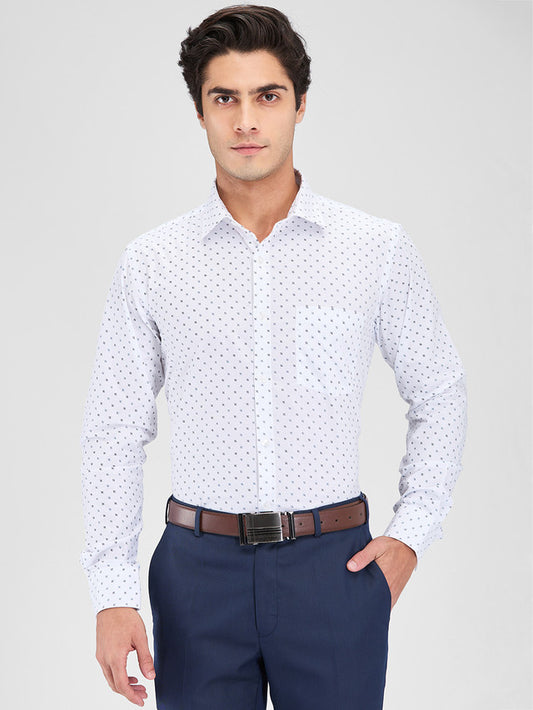 Park Avenue White Printed Slim Fit Cotton Blend Formal Shirt