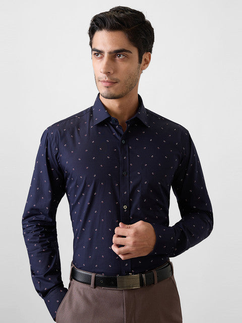 Park Avenue Men Blue Printed Slim Fit Cotton Shirt